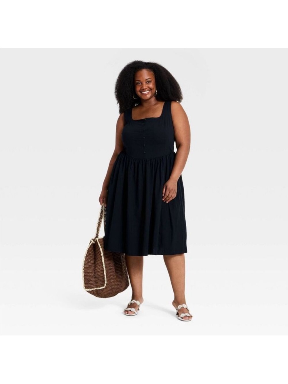 NWT Plus Size Black Sleeveless Square-Neck Dress